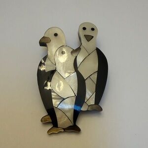 Penguin Brooch with Black and White Inlay